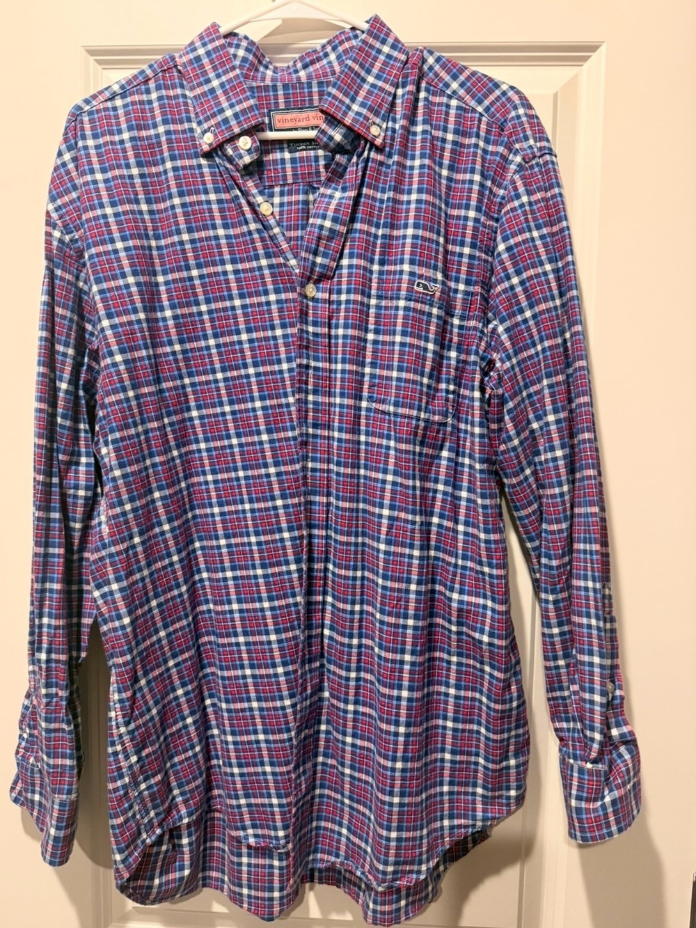 Vineyard Vines Blue and Pink Plaid Button-Down Shirt